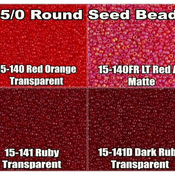 15/0 Miyuki Round Seed Beads or Rocailles. 8.2g tubes. 15-0140, 15-0140FR, 15-0141, 15-0141D