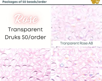 Czech Druk Beads  4mm, Transparent Rose, 3 colors