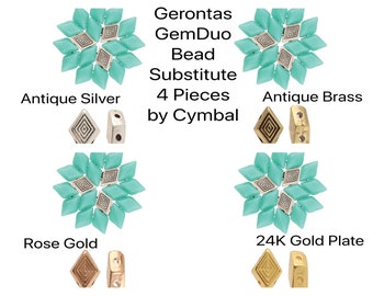 GERONTAS, 4 Pcs., GemDuo Bead Substitute, Cymbal Metal Elements, Antique Silver, Antique Brass, Rose Gold, 24K Gold Plate