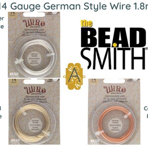 May include: Three spools of 14 gauge German style wire, 1.8 metres long. The spools are labelled "Wire elements" and show the wire in silver, gold, and copper plating. The label also says "Medium Temper, Semi-flexible, Tempé Médiano".