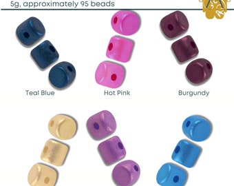 Chatoyant Minos par Puca,(5 g. ~ 95 Beads) + 2 Free Patterns with Order, Teal Blue, Hot Pink, Burgundy, Light Gold, Grape, Sky Blue