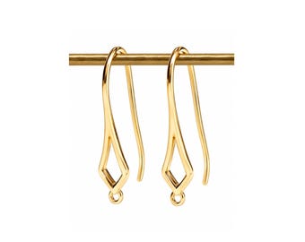 May include: A pair of gold-toned metal earring hooks featuring a sleek, elongated diamond-shaped frame at the base. Each hook has a small circular loop at the bottom for attaching charms or pendants, suspended from a horizontal metal bar.