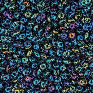 Superduo Beads, Jet Green Iris, 10g.