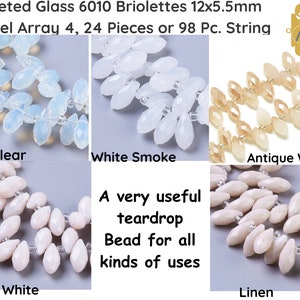 FACETED Glass BRIOLETTES, 6010 style, 12.5x5.5mm, Imitation Jade, Pastel Array, 4, 24 or 98 Pieces.