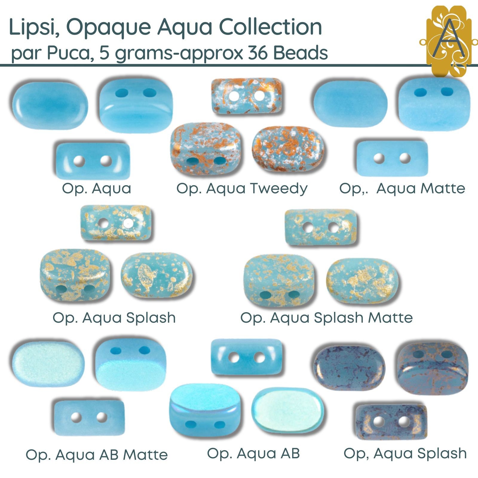 Lipsi Par Puca, Opaque Aqua Collection, 5g 36 Beads, Don't Forget Your 2  Free Patterns, 8 Colors to Choos From 