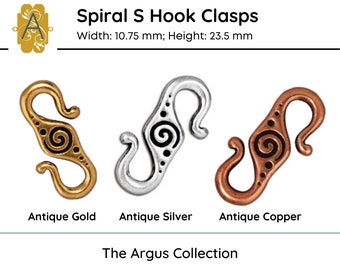 TierraCast Spiral S Hook, Antique Silver, Antique Copper, Antique Gold, 1 Piece, Make a Statement with Your Jewelry Design