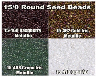 15/0 Miyuki Round Seed Beads or Rocailles. 8.2g tubes. 15-0460, 15-0462L, 15-0468, 15-0470