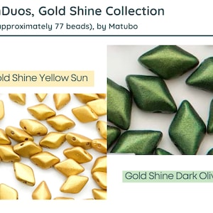 GEMDUOS by Matubo, 10g. ~70 Beads, Gold Shine Collection, Dark Olive & Yellow