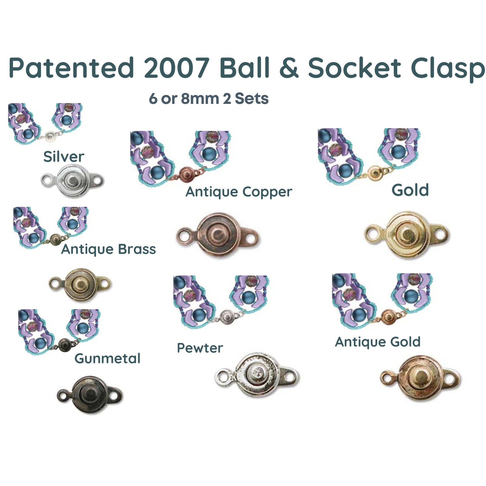 アクセサリー P46 Patented 2007 Ball & Socket Clasps, Premium Quality, 2 Sets, 7