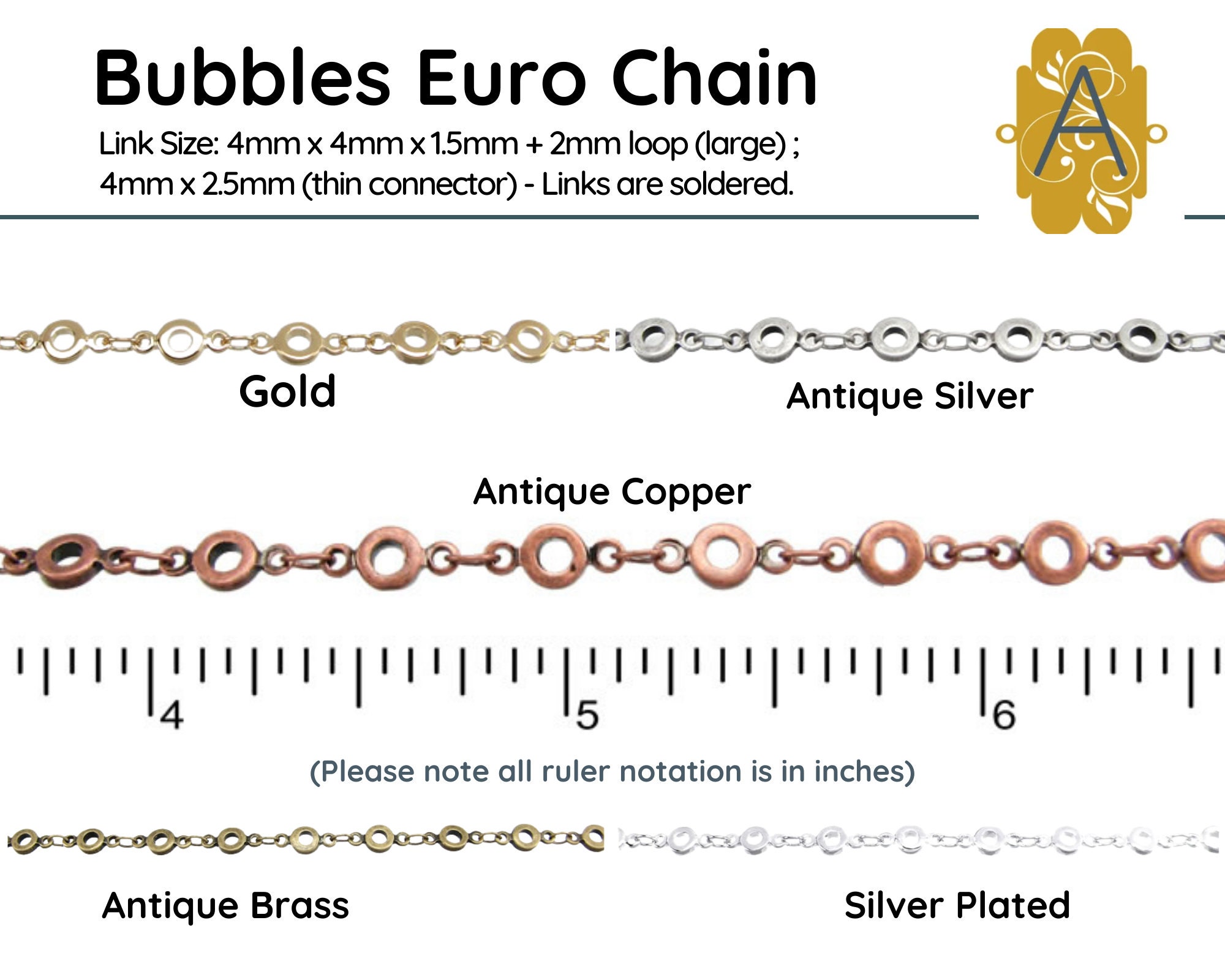 Bubbles Euro Chain, Antique Brass, Antique Silver, Antique Copper,  Electroplated Gold, Silver Plated, Made in Europe - Etsy