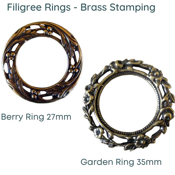 Filigree Collection, Berry Ring and Garden Ring, Brass Stampings, 1 Pc.