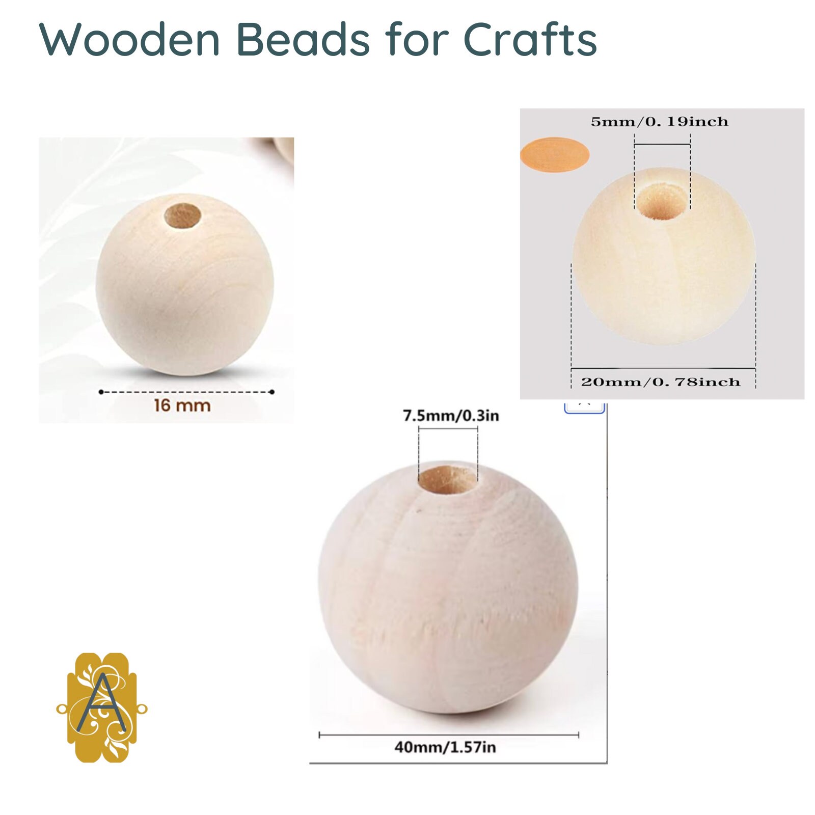 16, 20 or 40mm Wooden Bead, for Beading, Hobbies, Crafts, Ornaments or  Decor 