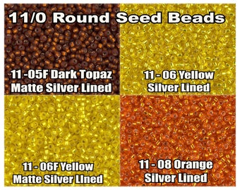 11/0 Miyuki Seedbeads 23 g, Dark Topaz Matte Silver Lined 005F, Yellow Silver Lined 06, Yellow Matte Silver Lined 06F, Orange S/L 05