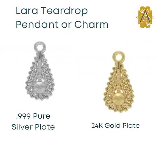 Lara Pendant Drop or Dangle, Precious Metal Plating, Ethnic Design