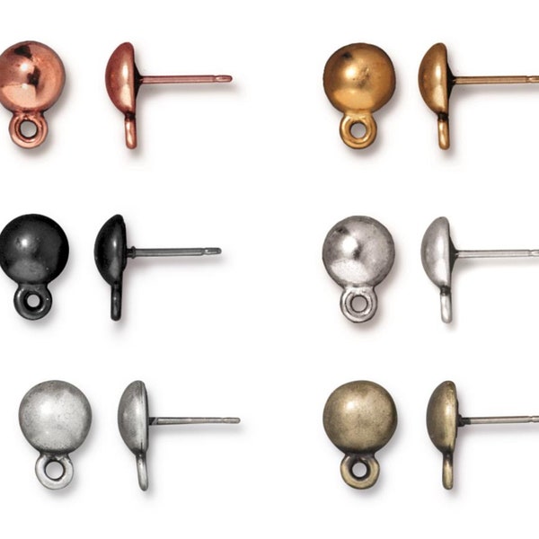 TierraCast DOME Earring Stud, Titanium Posts ,6 Finishes 1 Pair