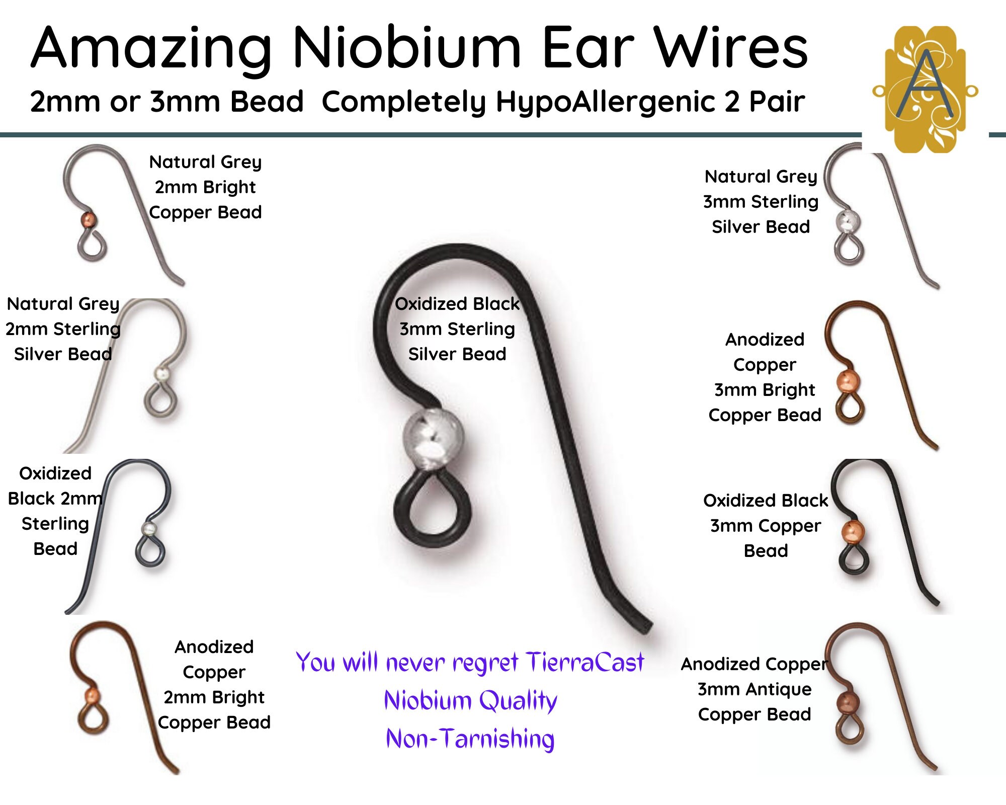 Niobium Ear Wires- Antique Bronze Finish (1 pair) 