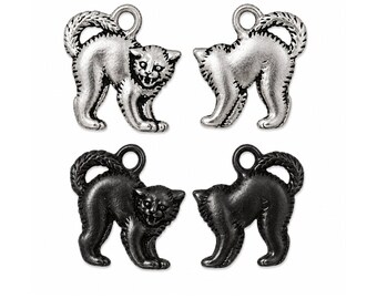 TierraCast Scary Cat Charm or Pendant, Halloween Cat Charm, 18mm, 2 Pieces