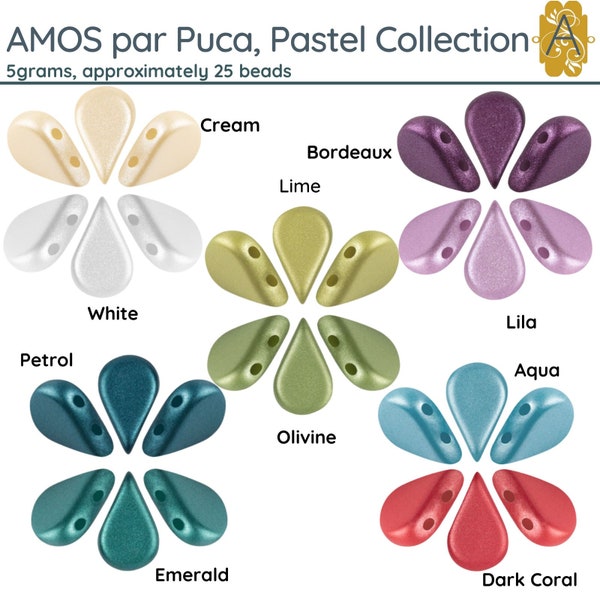 AMOS par Puca, Pastel Collection, 5g. ~25 Beads, Don't Forget You Get 2 Free Patterns with Your Order!