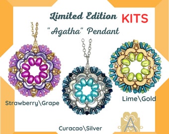 AGATHA Pendant KIT, Ltd. Edition, 3 Color Ways, Gorgeous!, All Materials Included Except Needle & Thread