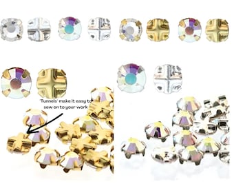 ROSE MONTEES, 36 pcs.,3,5, 4, 4,7 mm, cristal tchèque, boîtier argent ou or avec cristal ou pierre AB