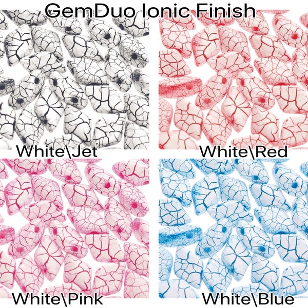 GemDuo Ionic Finish 10g 65-70 Beads - White\Jet, White\Red, White\Pink, White\Blue