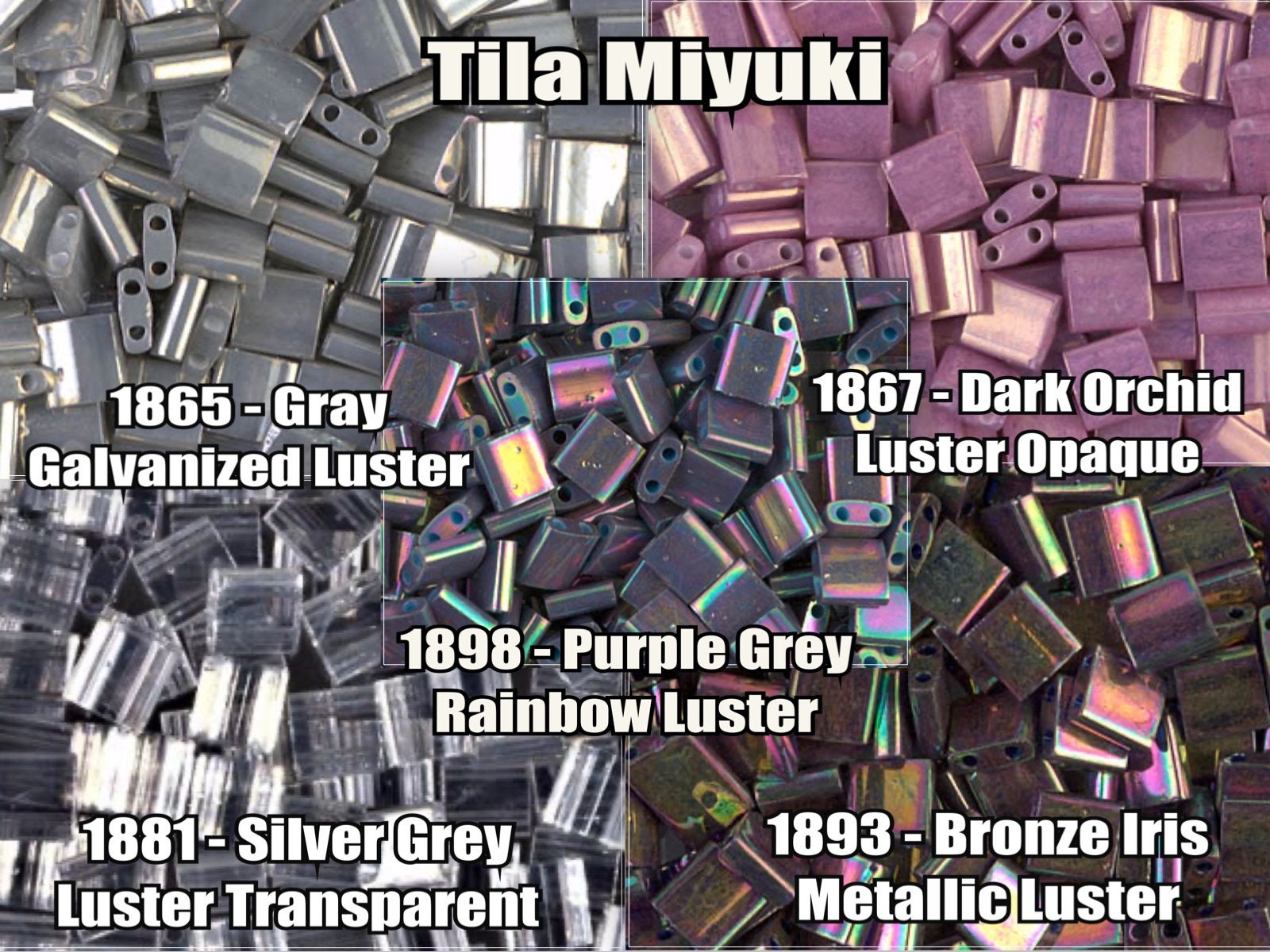 Miyuki Tila 2-Hole Square Beads PURPLE GRAY RAINBOW LUSTER