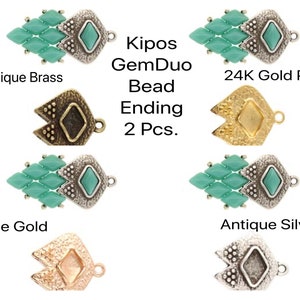 KIPOS GemDuo Bead Ending, 2 Stk., Funktioniert auch mit Rocailles Perlen, Antikes Messing, Antikes Silber, Roségold, 24K Vergoldung