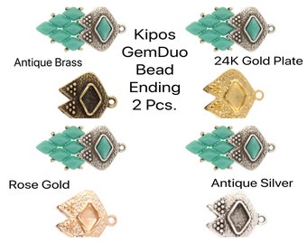 KIPOS GemDuo Bead Ending, 2 pièces., Fonctionne également avec des perles de rocaille, Laiton antique, Argent antique, Or rose, Plaque d'or 24 carats