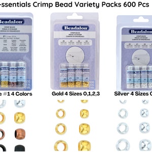 Bead-ssentials ®, Beadalon Super Useful Crimp Bead Variety Packs, Size 1 - 4 Colors or Silver and Gold - 4 Sizes