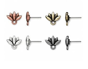 TierraCast Lotus Earring Posts, Titanium Posts, Pewter Earring Findings, 1 Pair