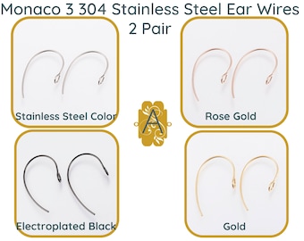 MONACO 3, 2 pares de alambres para pendientes de acero inoxidable 304, dorado, oro rosa y negro
