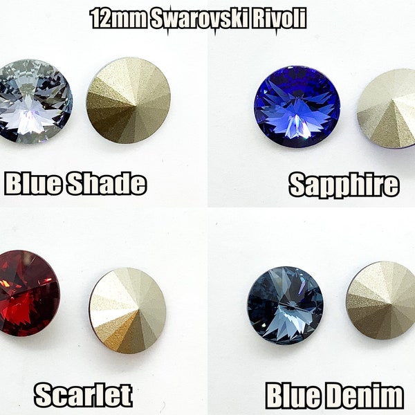 12mm 1122 Swarovski Rivoli Scarlet, Blue Shade, Blue Denim , Sapphire