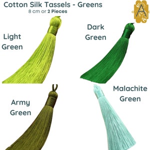 Cotton Silk Tassels - Greens 8 cm, 3 inches - 2 Pieces