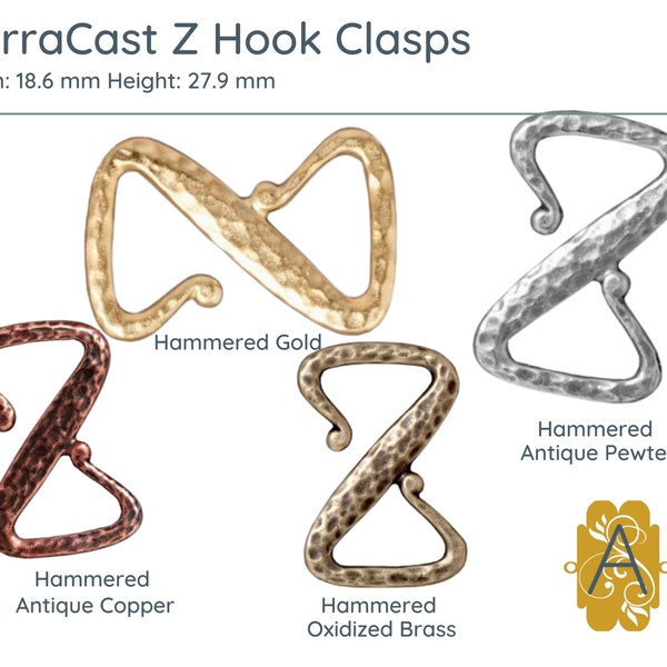 TierraCast Z Hook Clasp, Antique Pewter, Antique Copper, Gold, Oxidized Brass, 1 Piece, Make a Statement with Your Jewelry Design