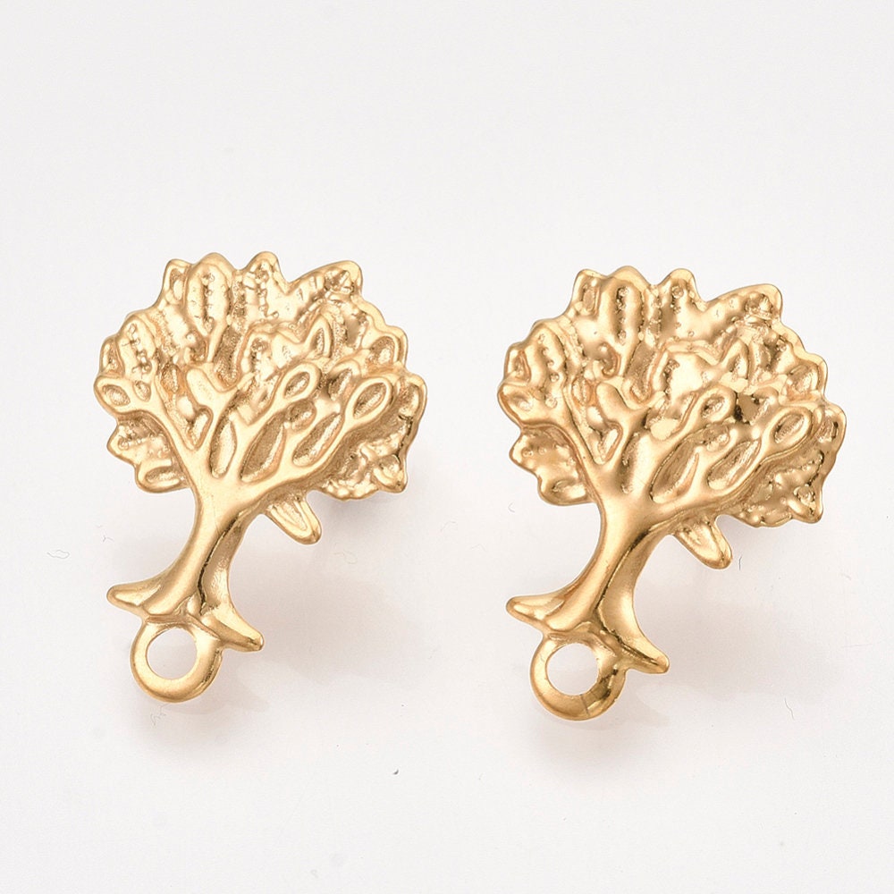 Orecchini A Bottone Albero Della Vita In Acciaio Inox Con Zirconi – Gioiello Antiallergico Elegante Per Donna