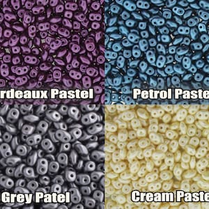 Superduo Perlen, Pastell Bordeaux, Pastell Grau, Pastell Petrol, Pastell Creme 2 Hole 5x2.5 mm, 10g, von Matubo