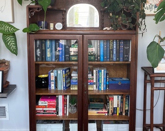 Antique Oak Bookcase with Glass Doors