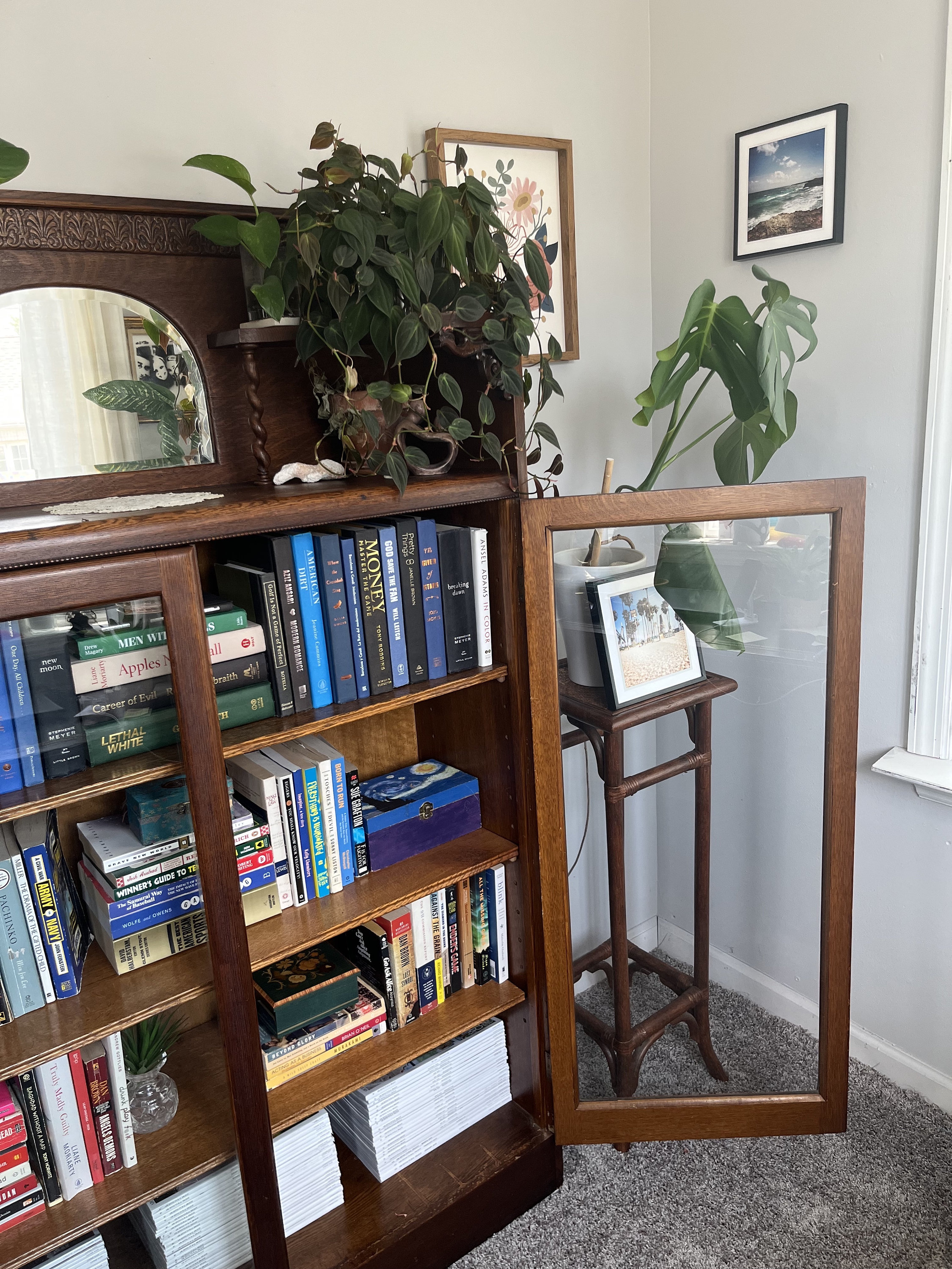 Antique Oak Bookcase With Glass Doors Etsy