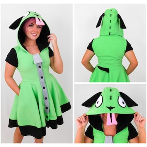 Gir Inspired Kigurumi Dress Handmade Invader Zim Cartoon Fleece Cosplay for Women, Comfy Halloween Costume, Custom Sizing Available