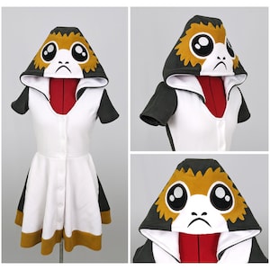 Porg Inspired Kigurumi Dress Handmade Star Wars Fleece Cosplay for Women, Comfy Halloween Costume, Custom Sizing Available