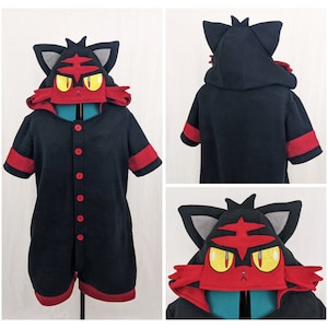 Litten Inspired Kigurumi Romper Handmade Fleece Cosplay for Men or Women, Unisex Comfy Halloween Costume, Custom Sizing Available