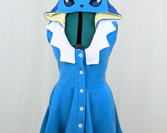 シャワーズ風着ぐるみドレス ハンドメイドフリースウォーターポケモンコスプレ 女性用 快適なハロウィンコスチューム カスタムサイズあり