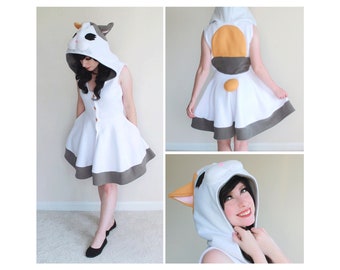 Fat Cat Inspired Kigurumi Dress Handmade Fleece Final Fantasy Cosplay for Women, Comfy Halloween Costume, Custom Sizing Available