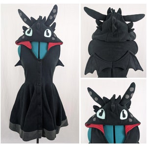 Toothless Inspired Kigurumi Dress Handmade How To Train Your Dragon Cosplay for Women, Comfy Halloween Costume, Custom Sizing Available