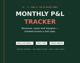 Profit and Loss Template | Monthly P&L Tracker Spreadsheet for Small Business | Income and Expense Tracker | Excel and Google Sheets
