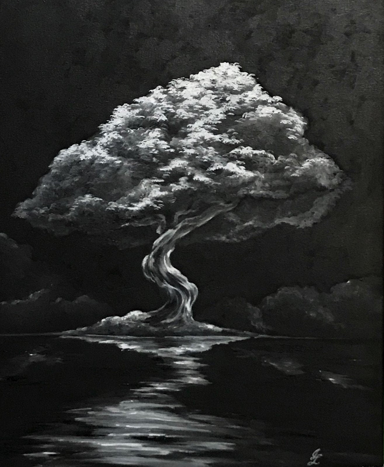 Hermosa Pintura En Blanco Y Negro Del árbol Etsy