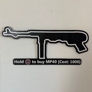 Letrero de madera para comprar pistola de pared MP40