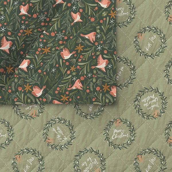 Double Sided Pre-Quilted Fabric - Mistletoe by Melanie Sharpe - 1 YARD CUTS Halloween Prequilt
