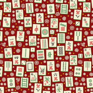 Mahjong Fabric by the Yard | Quilting Cotton -Mahjong Tiles Print | Game Night Fabric | Sewing & Quilting Material Brown / Gold