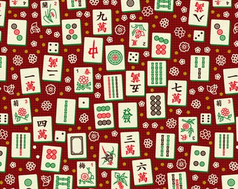 Mahjong Fabric by the Yard | Quilting Cotton -Mahjong Tiles Print | Game Night Fabric | Sewing & Quilting Material Brown / Gold